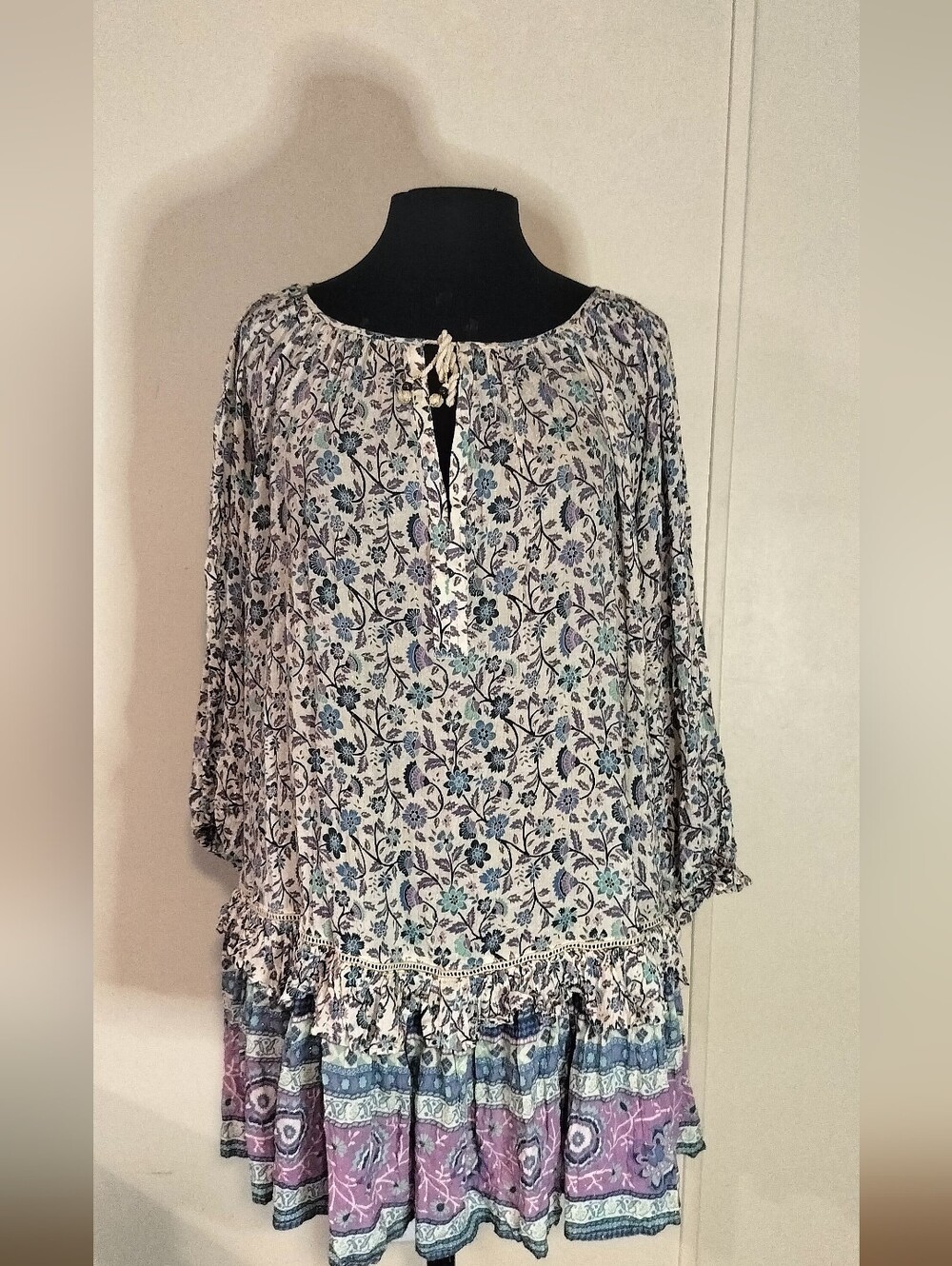 Spell Boho Floral Tunic in Blue, Purple & White